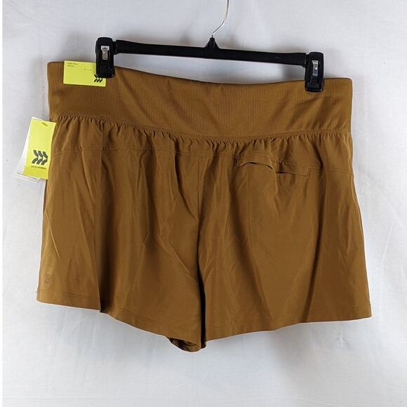 All in Motion Woven Shorts Knit Waist High Rise Stretch Toffee XXL Zipper Pocket - Picture 2 of 8